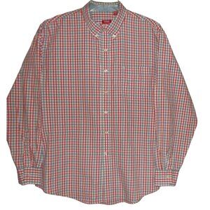 IZOD Shirt Mens XL Red White Blue Plaid Button-Down Collar classic fit